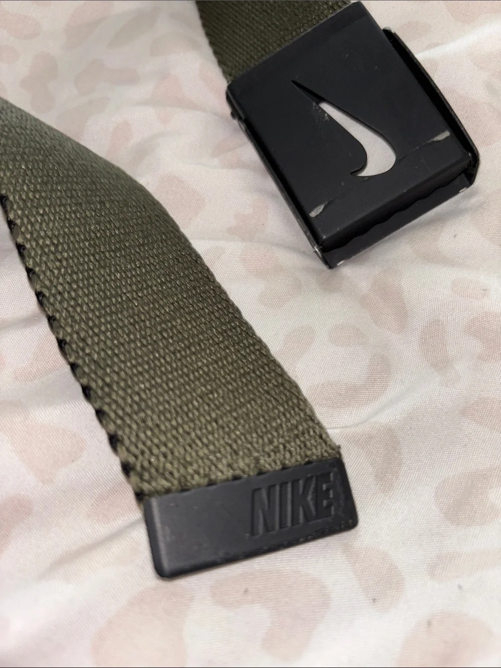 Nike Olive Web Belt with Black Swoosh Buckle